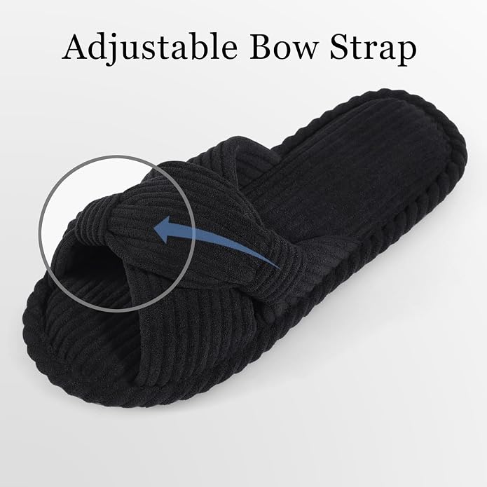 Evshine Fall House Slippers for Women Corduroy Cross Bow Indoor Slippers Open - Image 3