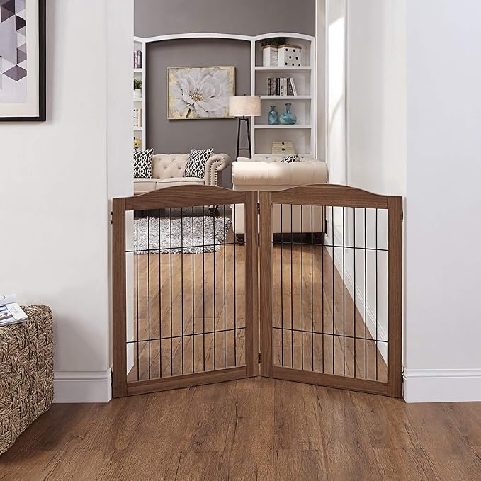 unipaws 44" Wide Dog Gate and Extension Kit, Free Standing Pet Gate, Wooden Dog - Image 2