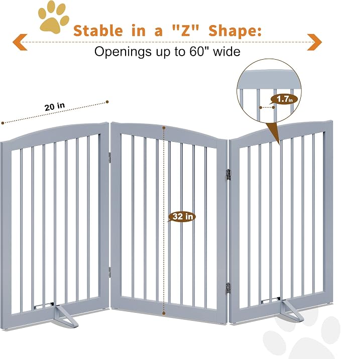 Freestanding Pet Gate for Dogs, Foldable Wooden Dog Gate for House Indoor - Image 6