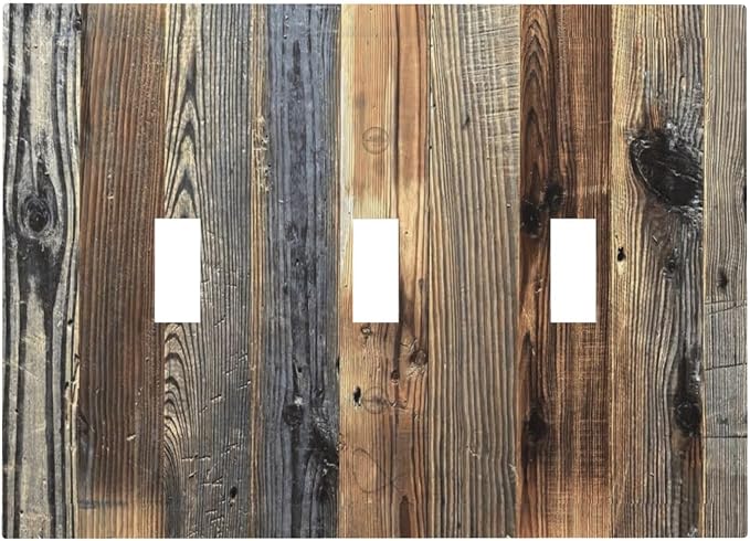 Barn Brown Wood Rustic Weathered Wood Print Decorative Switch Plates 3 Gang by Unknown