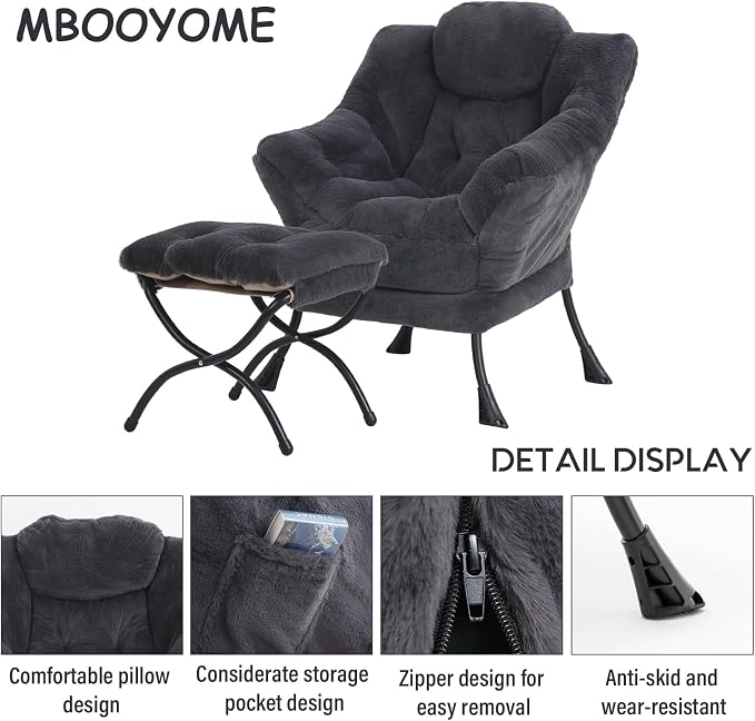 Lazy Chair with Folding Ottoman, Modern Accent Lounge Armchair with Armrests - Image 7