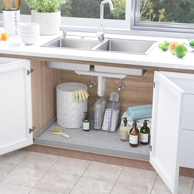 SIKADEER 34" x 22" Under Sink Mat Waterproof, Silicone Mat Kitchen Drawer Shelf - Image 6