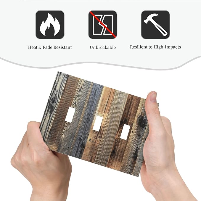 Barn Brown Wood Rustic Weathered Wood Print Decorative Switch Plates 3 Gang - Image 6