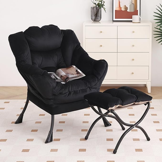 Lazy Chair with Ottoman, Modern Chair with Folding Footrest, Lounge Accent Chair by Furlide