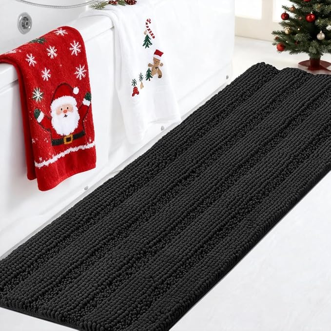 Turquoize Non Slip Black Bathroom Rug Extra Long Chenille Bath Rug 47x17 Super by Turquoize