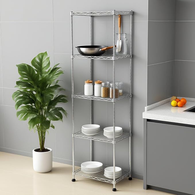 Chrome Small 5 Tiers Wire Shelving NSF Certified. Adjustable Storage Rack - Image 7
