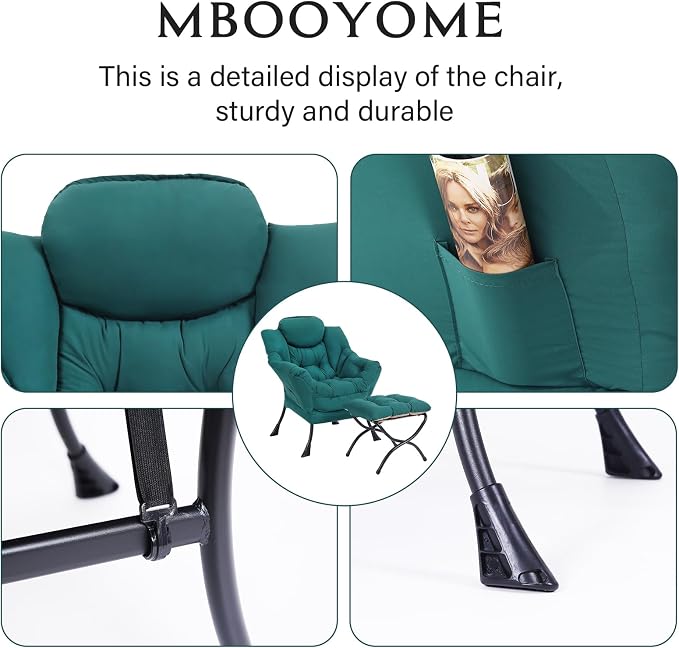 Lazy Chair with Folding Ottoman, Modern Accent Lounge Armchair with Armrests - Image 4
