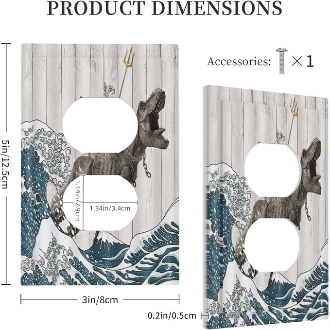 Outlet Covers Funny Cat Cool Cat Dinosaur Japanese Sea Waves Wood 1 Gang Duplex - Image 5