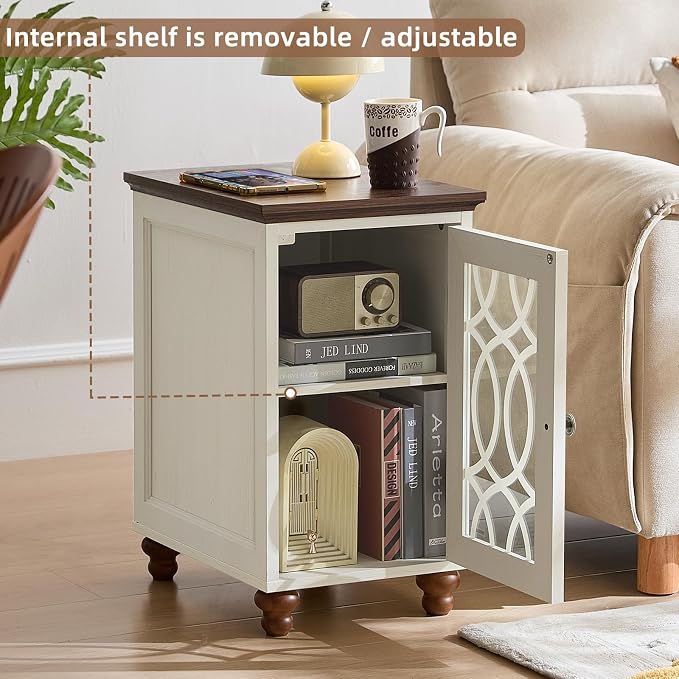 Narrow Side Table with Glass Door, 18 x 14'' Night Stand with Adjustable Shelf - Image 9