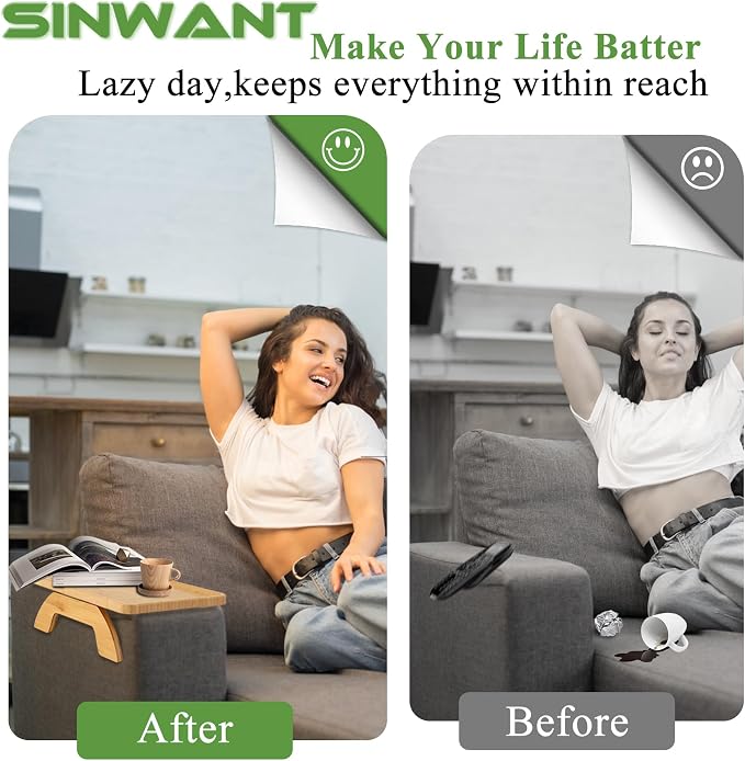 SINWANT Couch Arm Table Tray, Bamboo Sofa Arm Clip on Side Tables, Foldable Arm - Image 5