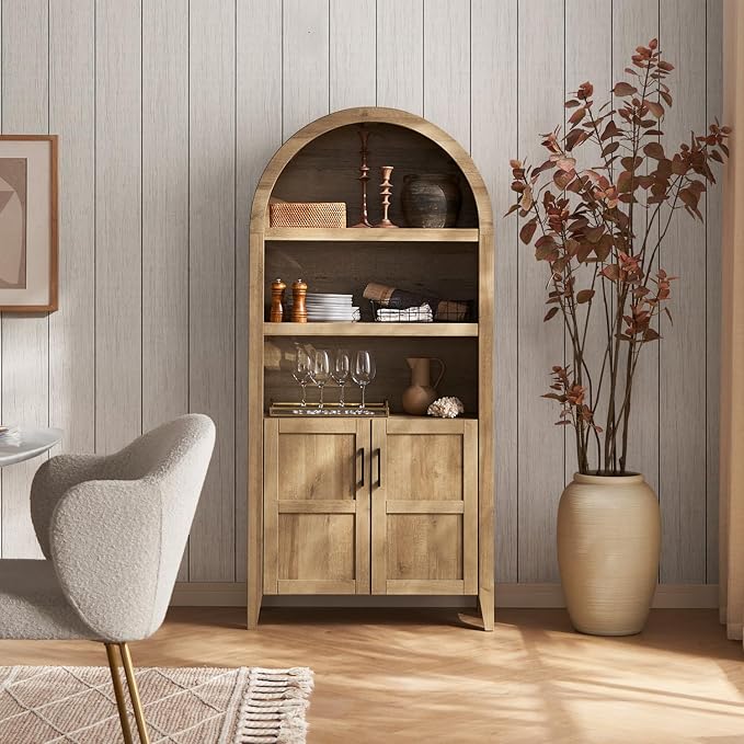 mopio Lauren 65.4" Short Arched Cabinet, 5-Tier Arched Bookcase by MopioInc