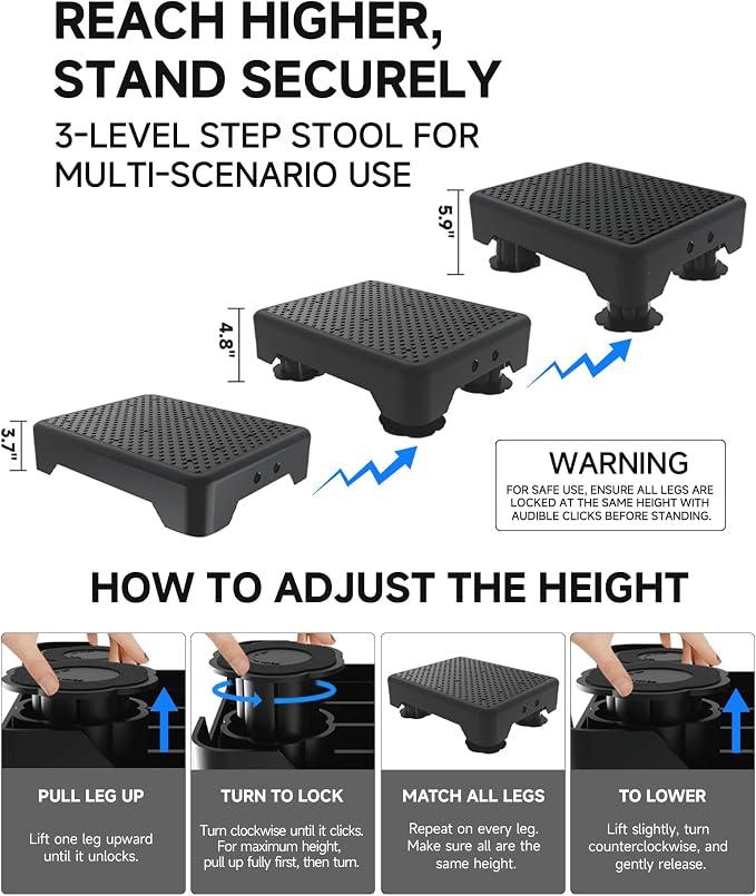 Adjustable Step Stool for Adults, Bed Step Stools, 600 LBS Capacity Safety Wide - Image 4