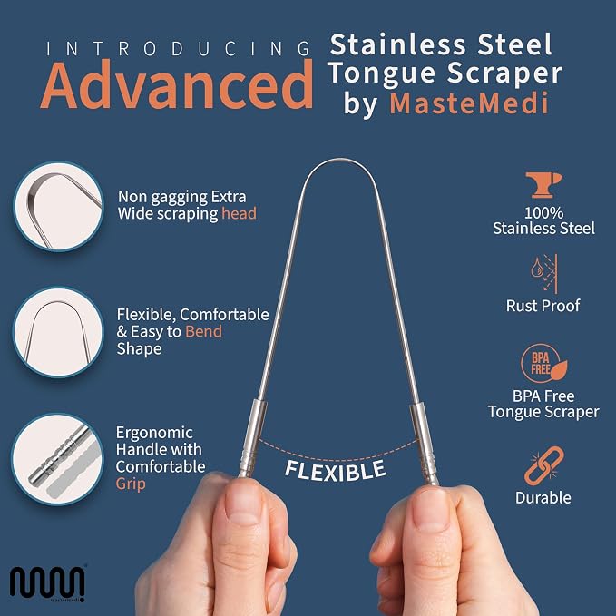 MasterMedi Tongue Scraper for Adults, 100% Stainless Steel Tongue Scrubber for - Image 4