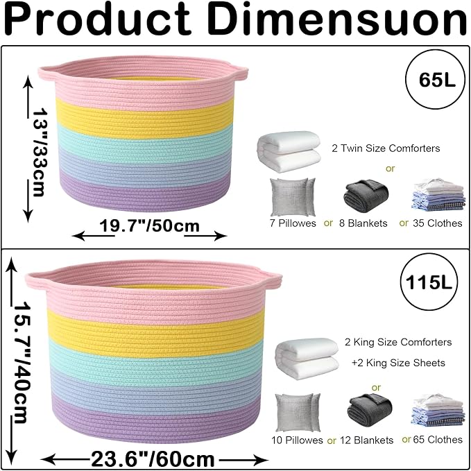 Large Storage Basket with Handle, 19.7" L x 19.7" W x 13" H Blanket Basket - Image 2