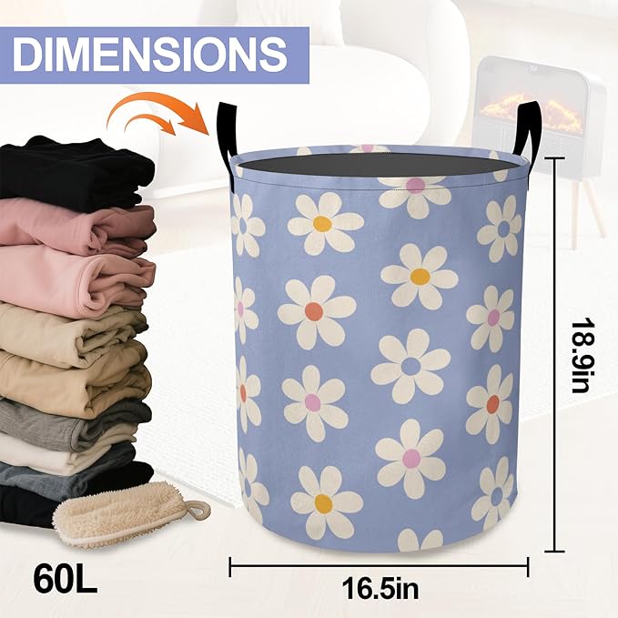 Laundry Basket-Groovy Daisy Flowers Foldable Waterproof Oxford Cloth Funny Tote - Image 2