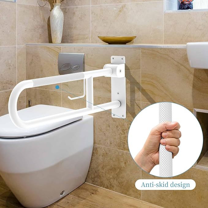U Shaped Toilet Grab Bar 30.3 Inch, Munzong White Anti-Slip Support Rail - Image 4