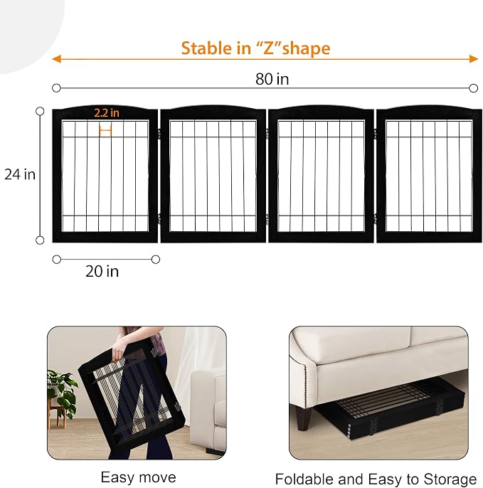 LZRS 4-Panel Extra-Wide Wooden Freestanding Dog Gate: Foldable Solid Wood and - Image 5