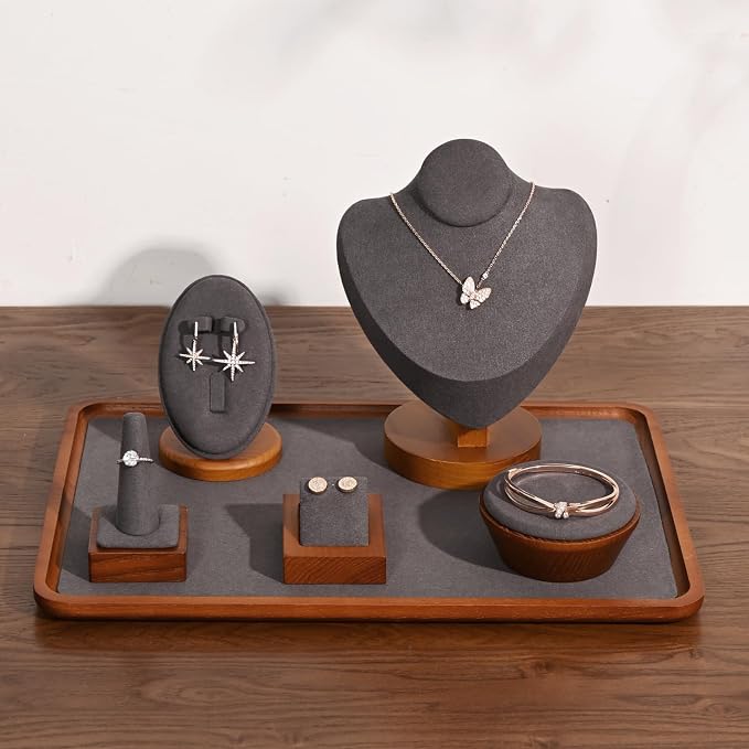 Oirlv Solid Wood Jewelry Tray Jewelry Display Holder Showcase Jewelry Display - Image 8