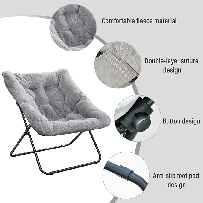 Tiita Comfy Saucer Chair, Soft Faux Fur Oversized Folding Accent Chair - Image 5