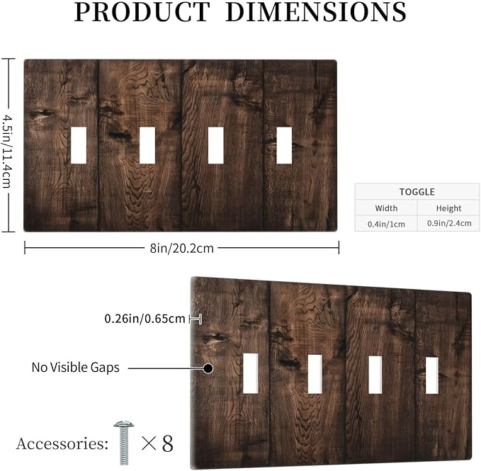 Rustic Brown Wood Plank Vintage Wooden Texture Print Light Switch Covers Quad - Image 5