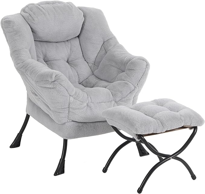 Lazy Chair with Ottoman, Modern Reading Chair with Folding Footrest, by Furlide