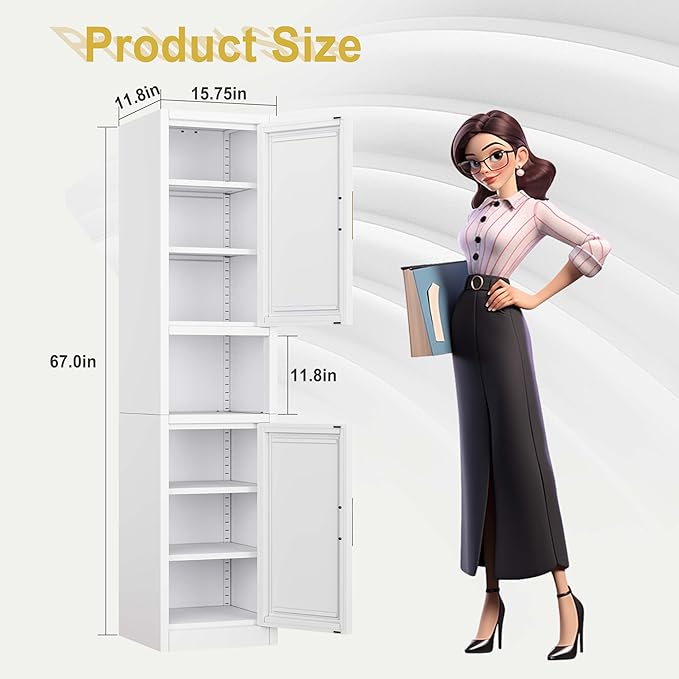 67" Tall Narrow Storage Cabinet Metal Bathroom Cabinet - Image 3