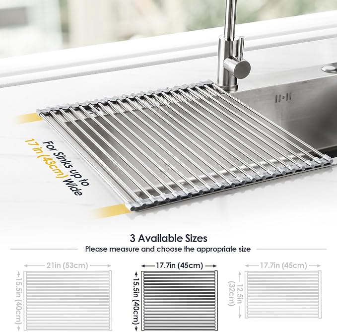 Tomorotec Stainless Steel Roll-Up Dish Drying Rack Marble Color Silicone Edges - Field & Grace