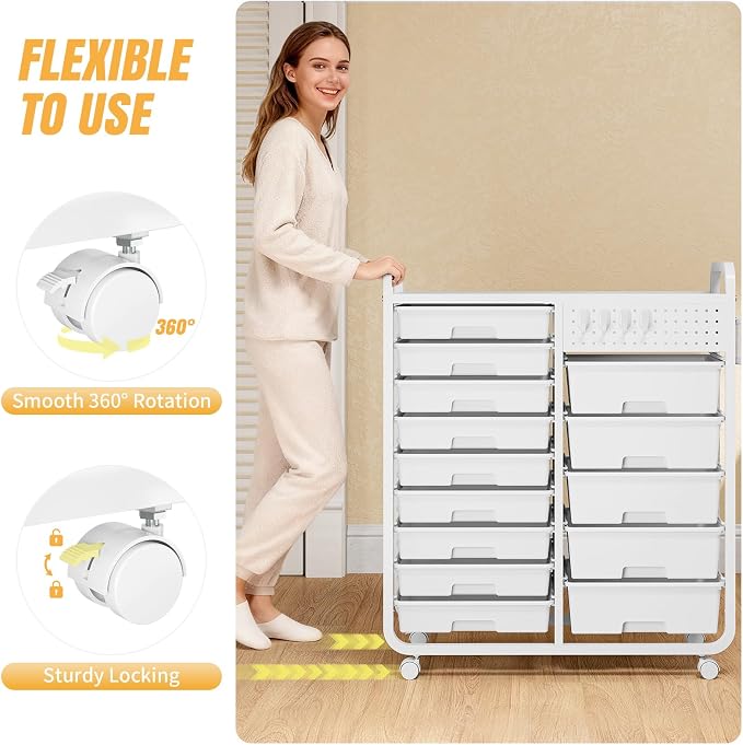 Rolling Storage Cart with 14 Drawers, Storage Organizer Cart with Tabletop and - Image 6