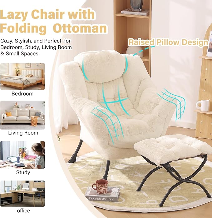 Lazy Chair with Ottoman, Modern Chair with Folding Footrest, Lounge Accent Chair - Image 7