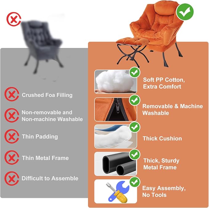 Lazy Chair with Ottoman, Modern Chair with Folding Footrest, Lounge Accent Chair - Image 9