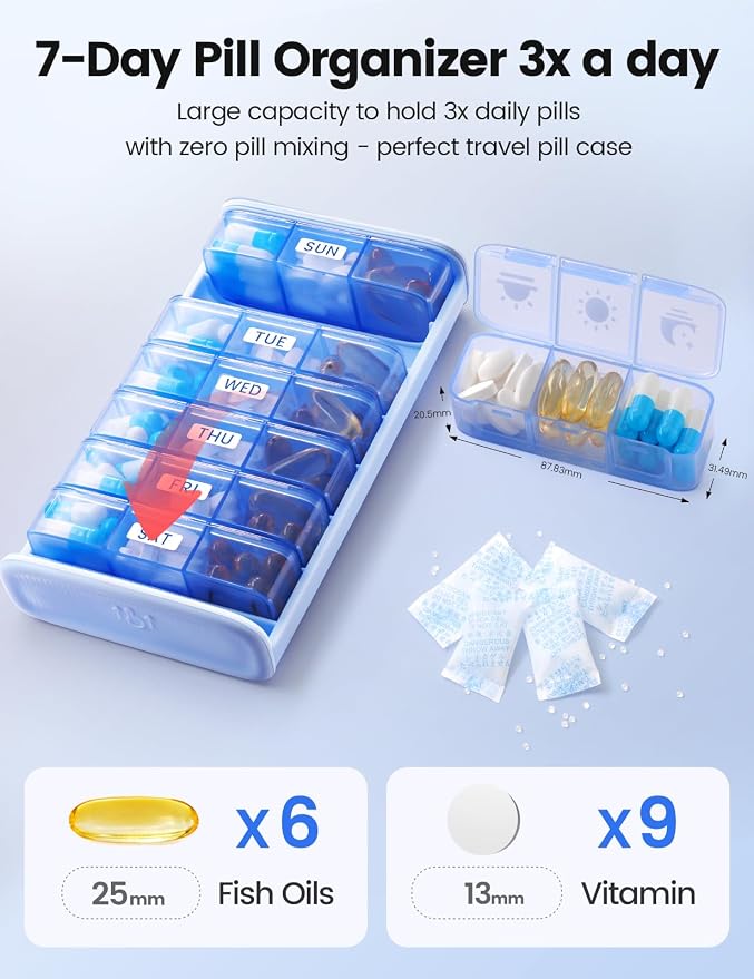 7 Day Weekly Pill Organizer, Metal Travel Pill Case, Large Capacity Daily Cute - Image 2