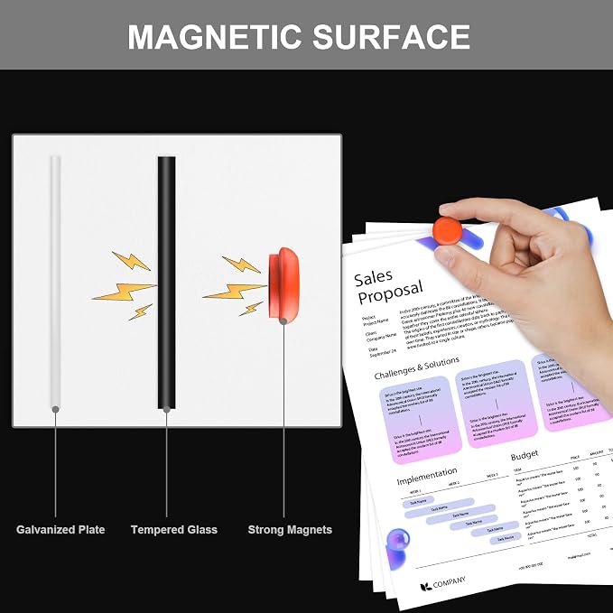Large Black Glass Dry Erase Board, 96 x 48 Inches Magnetic Glass whiteboard - Image 5