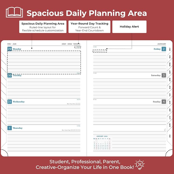Planner 2026 Daily Weekly and Monthly, 12 Months Spiral Bound Calendar Agenda - Image 3