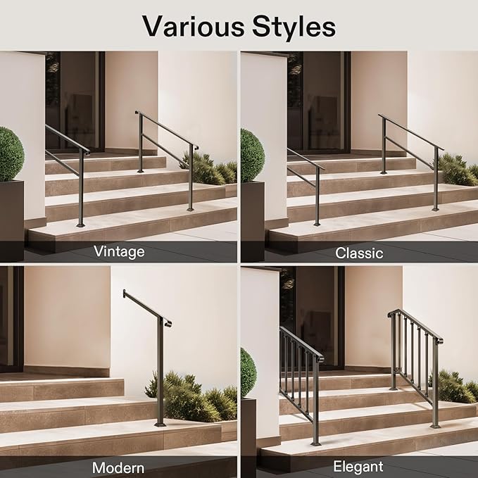 VIVOSUN Outdoor Handrail, 5 Step Stair Handrai, Wrought Mattle Iron Handrail - Image 6