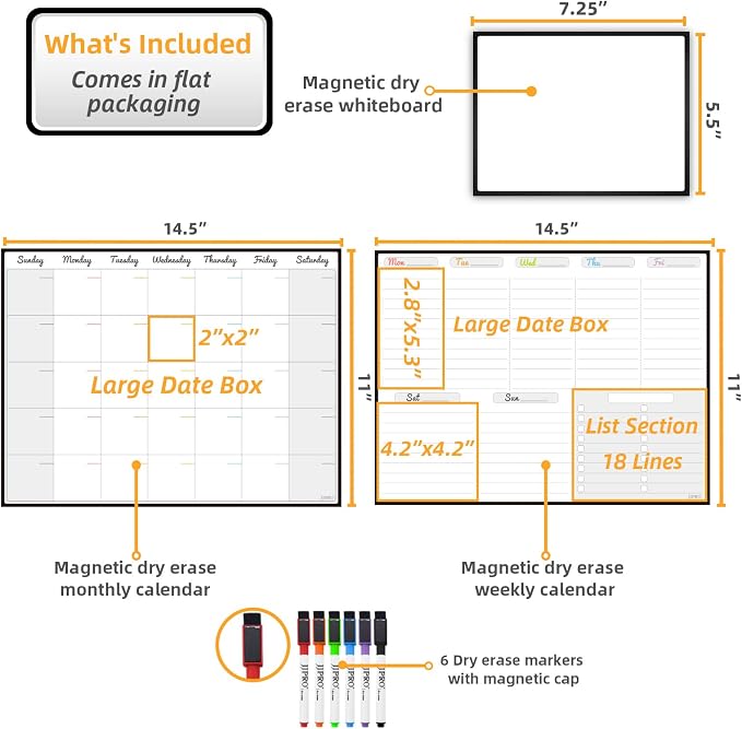 JJPRO Magnetic Dry Erase Monthly Calendar and Weekly Whiteboard - Image 2