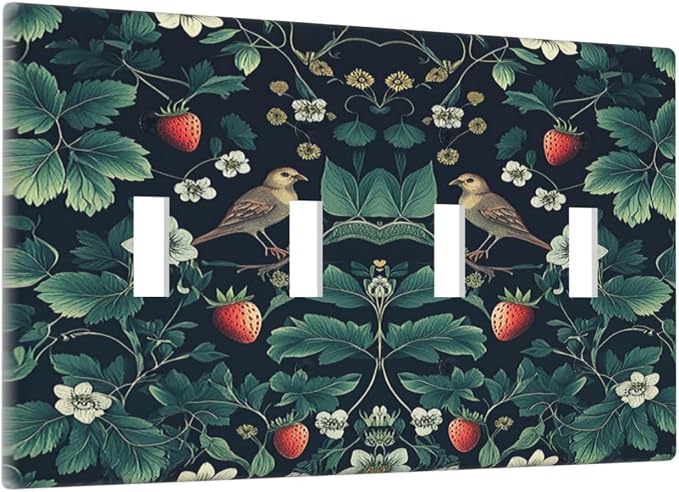 Light Switch Covers Strawberry Birds Flowers Plant Morris Floral Quad Toggle - Image 2
