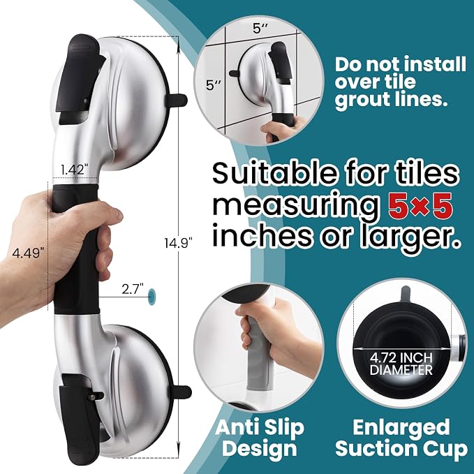 TAILI Grab Bars for Bathtubs and Showers, Shower Handles for Elderly Suction - Image 2