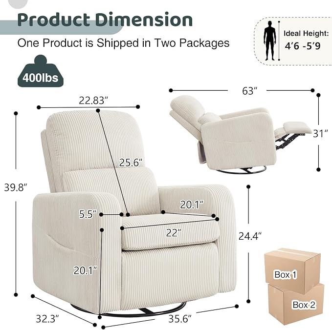 Swivel Rocker Recliner, Oversized Manual Nursery Glider Rocking Recliner Chair - Image 2