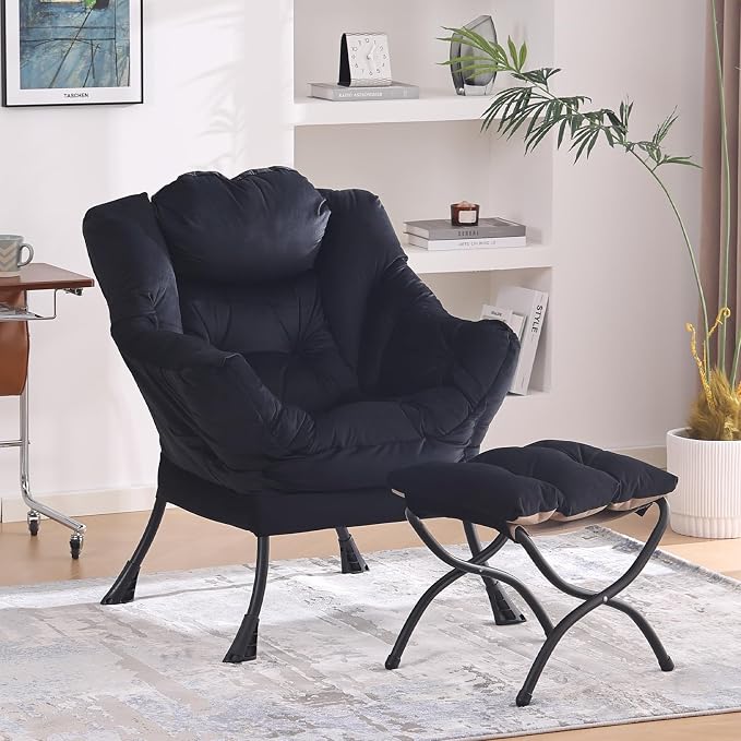 Lazy Chair with Folding Ottoman, Modern Accent Lounge Armchair with Armrests by MBOOYOME