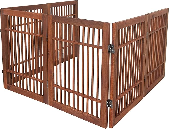 Pet Dog Gate Strong and Durable Freestanding Folding Acacia Hardwood Portable - Image 5