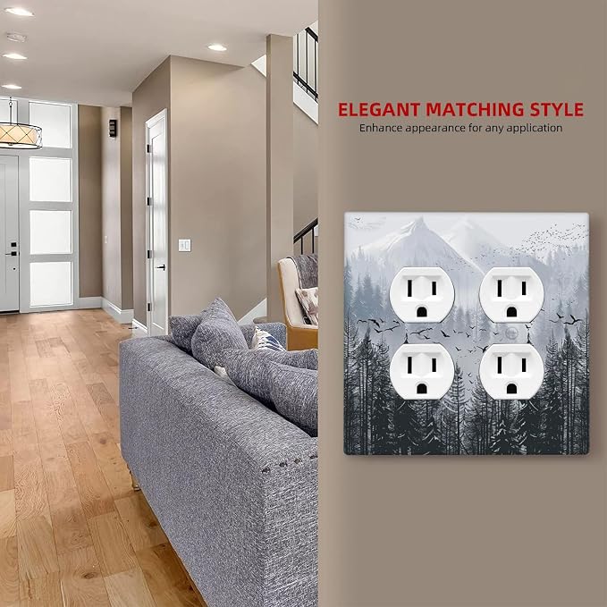 Misty Forest Nature Tree Mountain Birds Outlet Covers 2 Gang Double Duplex - Image 7