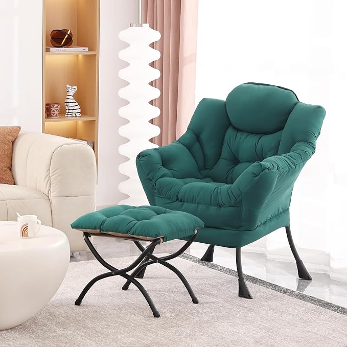 Lazy Chair with Folding Ottoman, Modern Accent Lounge Armchair with Armrests - Image 2