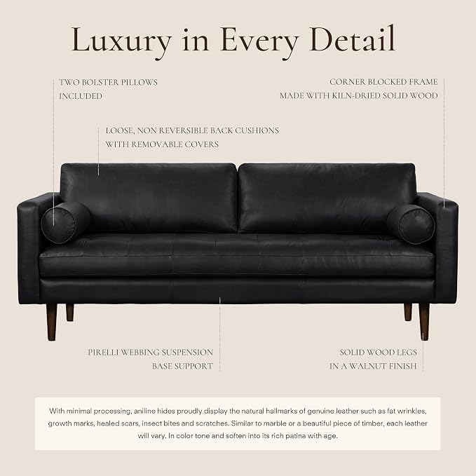 POLY & BARK Napa 88.5" Leather Sofa – Full-Grain Italian-Tanned Aniline Leather - Image 4