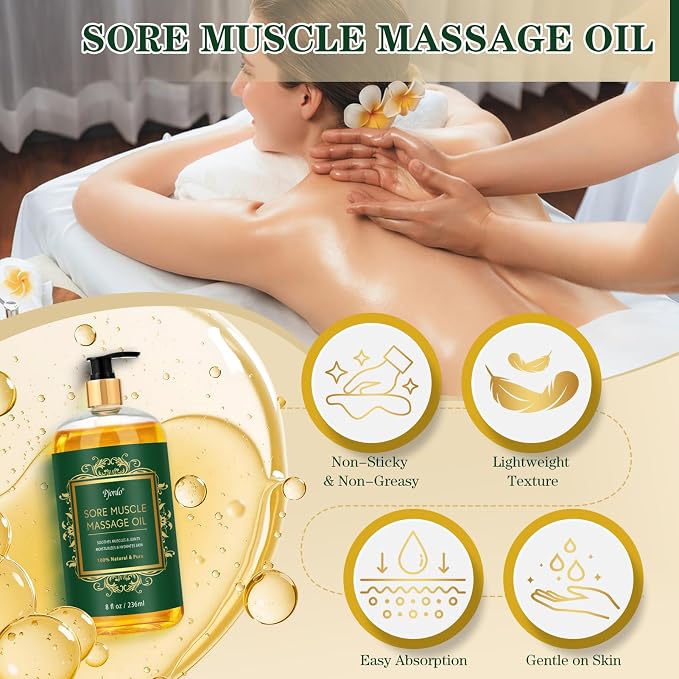 Sore Muscle Massage Oil for Massage Therapy, 8 FL OZ Natural Body Massage Oil - Image 3