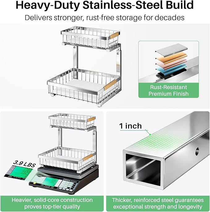 Under Sink Organizer, Stainless Steel 1-Pack 2 Tier Under Sink Organizers and - Image 2