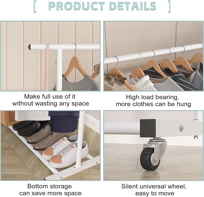 Sywhitta Double Rod Clothing Garment Rack, Rolling Clothes Organizer on Wheels - Image 6