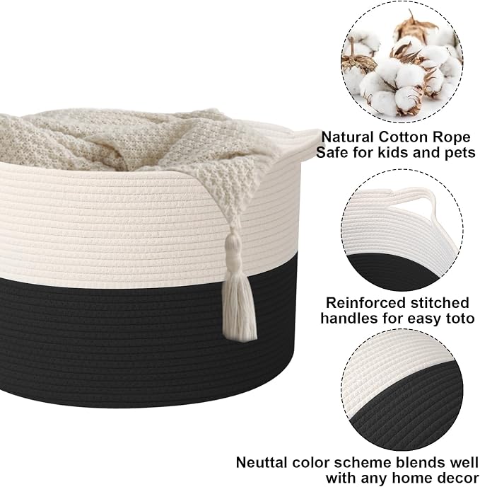 Large Storage Basket with Handle, 23.6" x 23.6" x 15.7" Blanket Basket Storage - Image 3