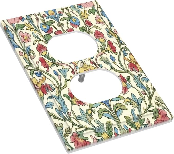 Outlet Covers Boho Red Floral Morris Plant Leaves 1 Gang Duplex Light Switch - Image 3