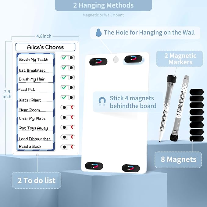 2 Pcs Chore Chart for Kids: Dry Erase My Chores Slider Chart, Magnetic Visual - Image 4