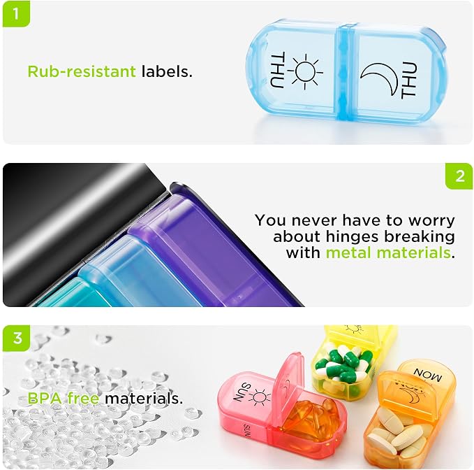 Zannaki Metal XL Weekly Pill Organizer 2 Times a Day, Large Travel Daily Pill - Image 5